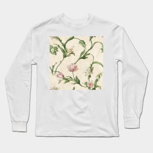 Vintage Pink and Green Floral Pattern Muted Tones Long Sleeve T-Shirt